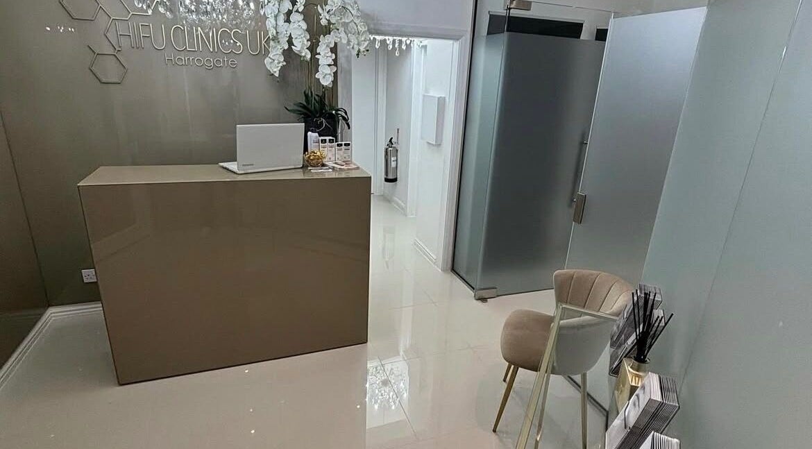 Elegant reception at Laser & Clo, Harrogate, England, GB, with modern decor and comfortable seating.