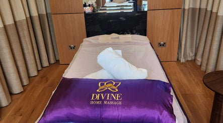 Luxury massage setup at Divine Home Massage, City of Sydney, AU with plush purple pillow.