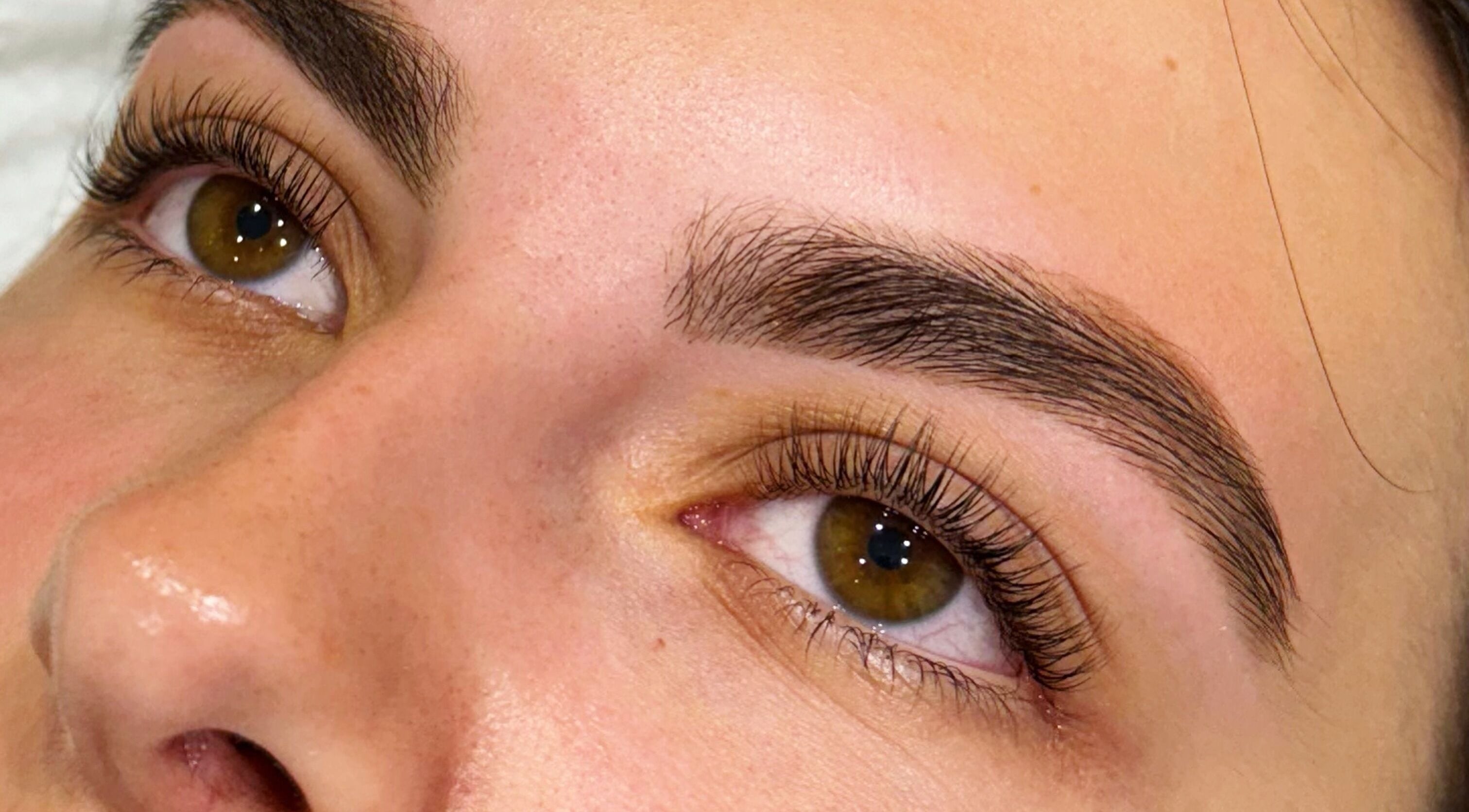 Close-up of perfectly shaped eyebrows at Georgia May Therapies in Shrewsbury, England, GB.