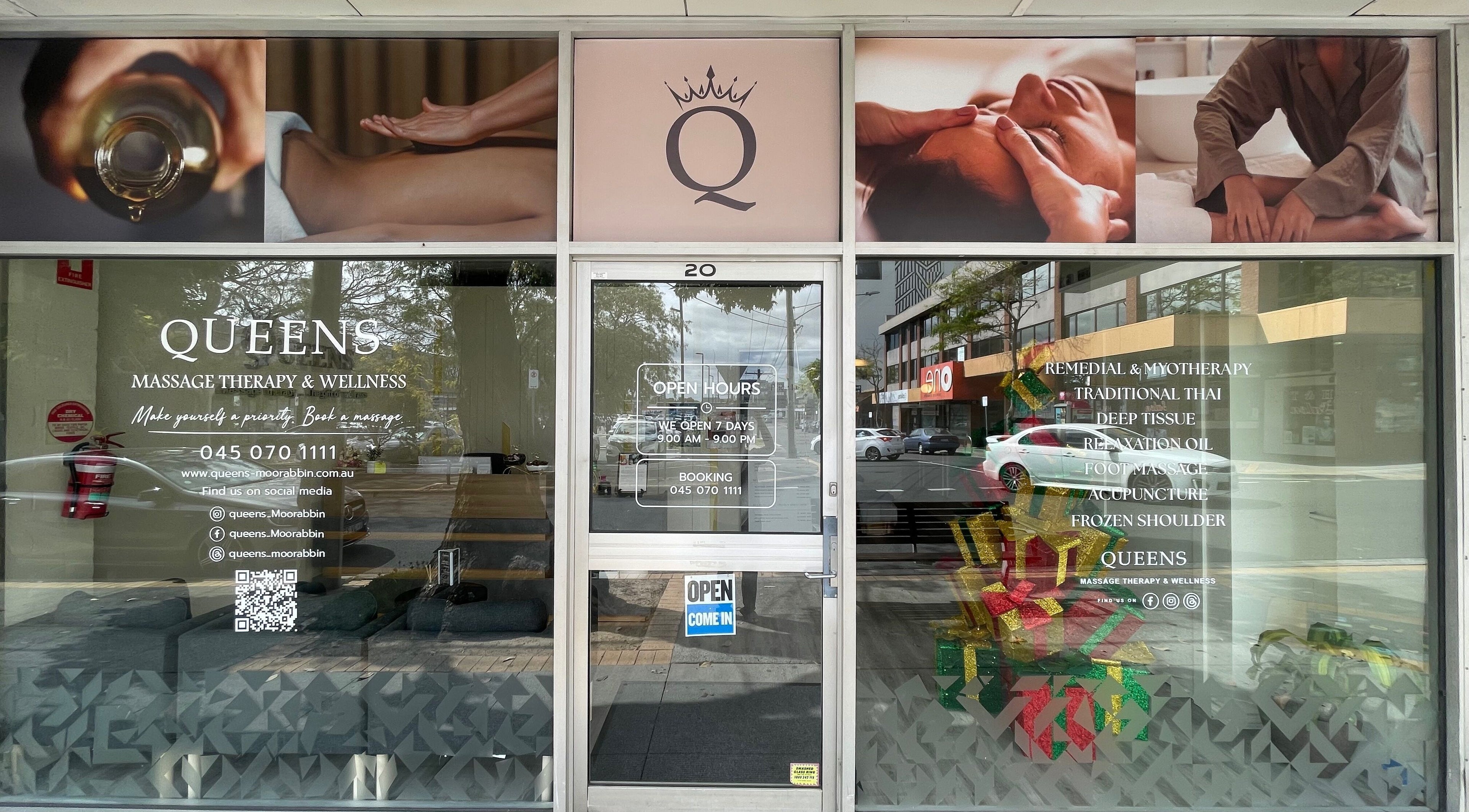 Front view of Queens Massage Therapy & Wellness in Melbourne, Victoria, AU, showcasing spa services and inviting decor.