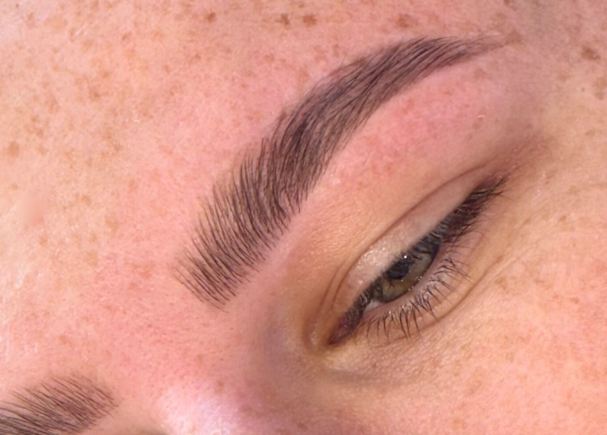 Close-up of perfectly shaped eyebrow at Pout & B(r)ow, Southwick, England, GB.