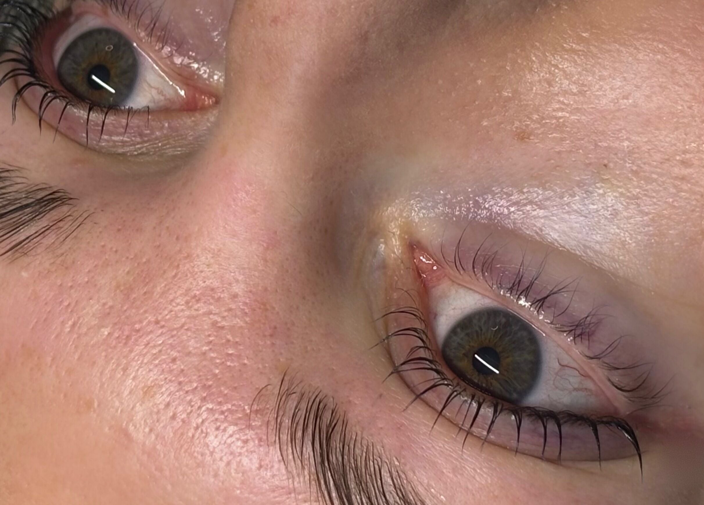 Close-up of well-groomed brows and lashes at Pout & B(r)ow, Southwick, England, GB.