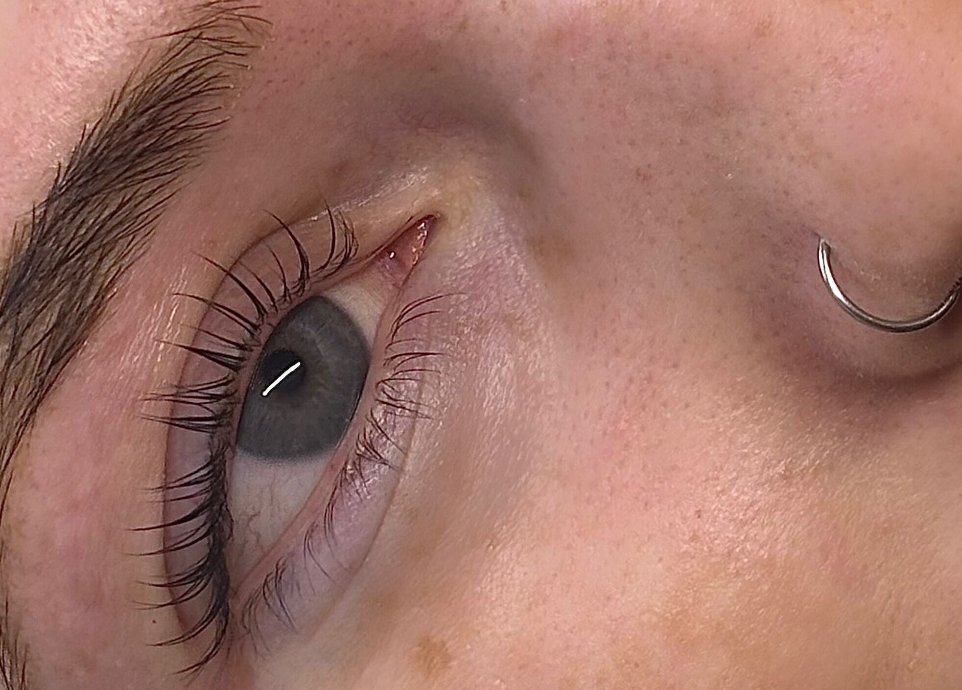 Close-up of a well-groomed eyebrow and lashes at Pout & B(r)ow, Southwick, England, GB.