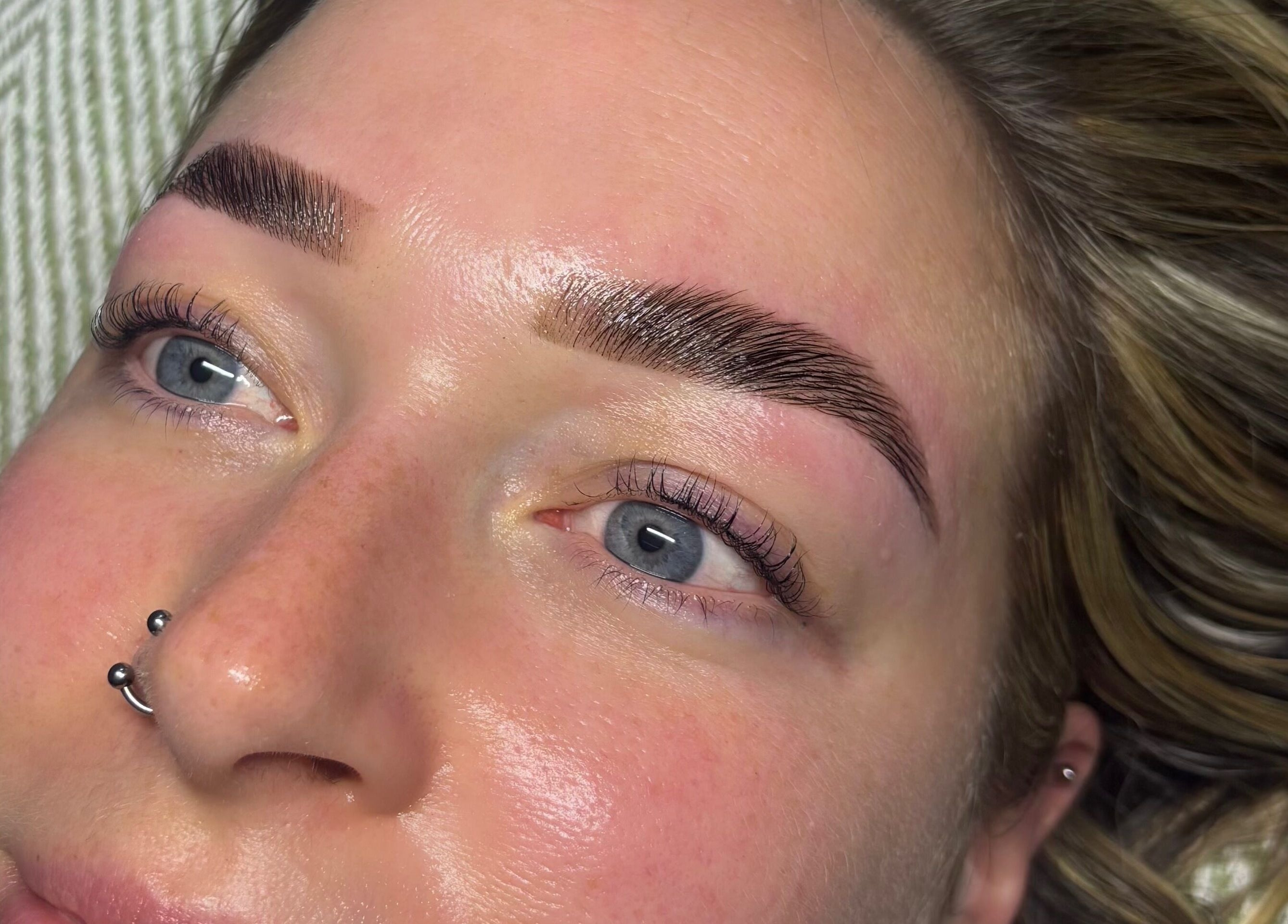 Close-up of expertly styled brows at Pout & B(r)ow in Southwick, England, GB for a flawless beauty experience.