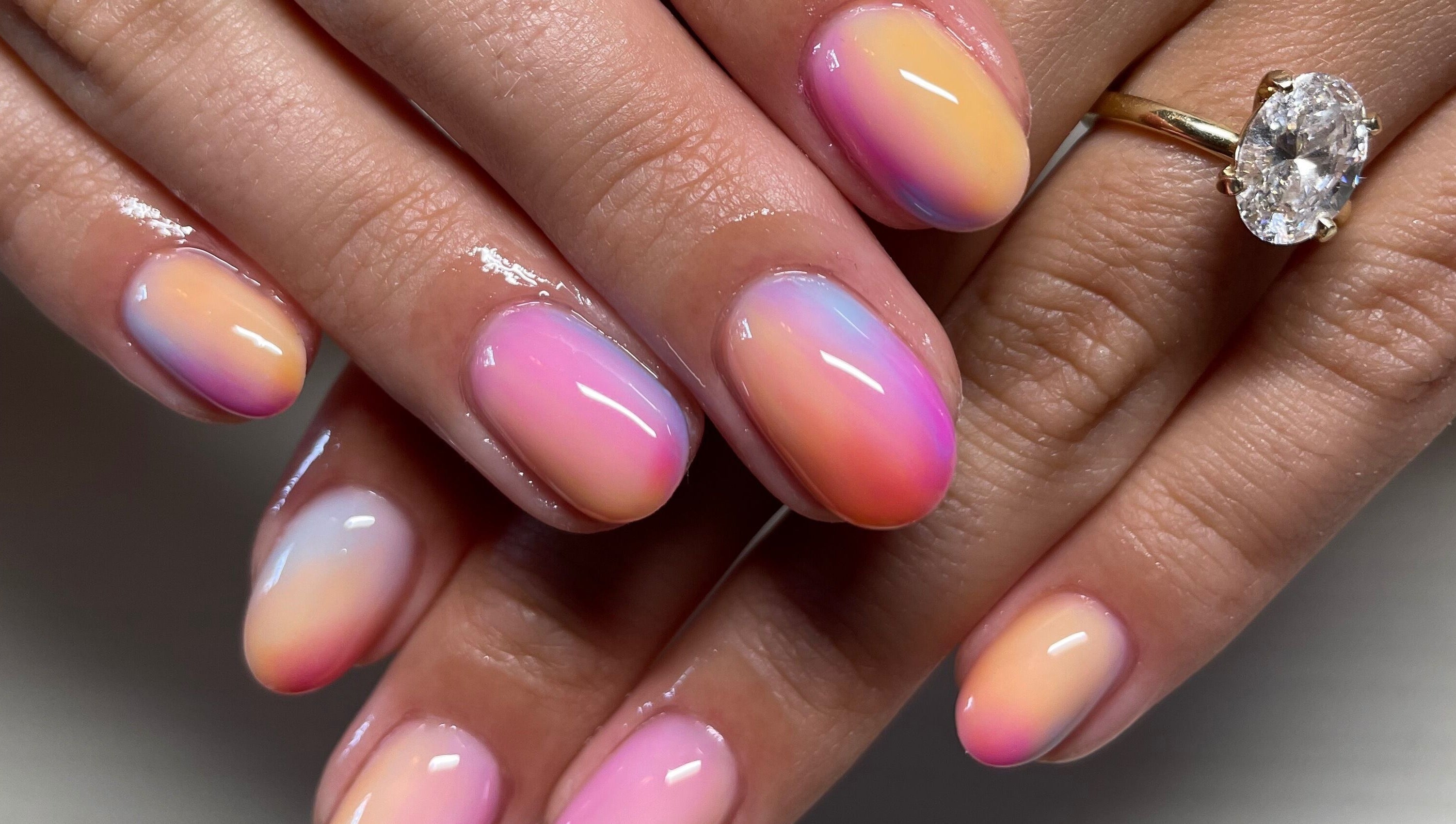 Vibrant gradient nails at Montanna Here 2 Glow, London, Ontario, CA.
