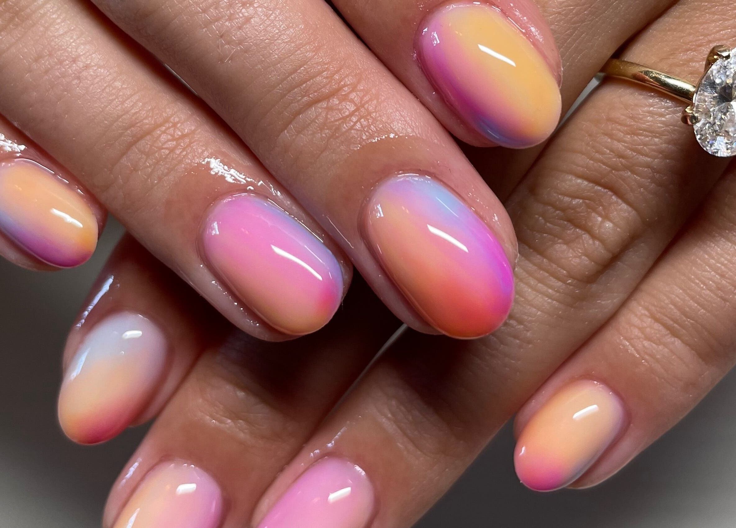 Vibrant gradient nails at Montanna Here 2 Glow, London, Ontario, CA.