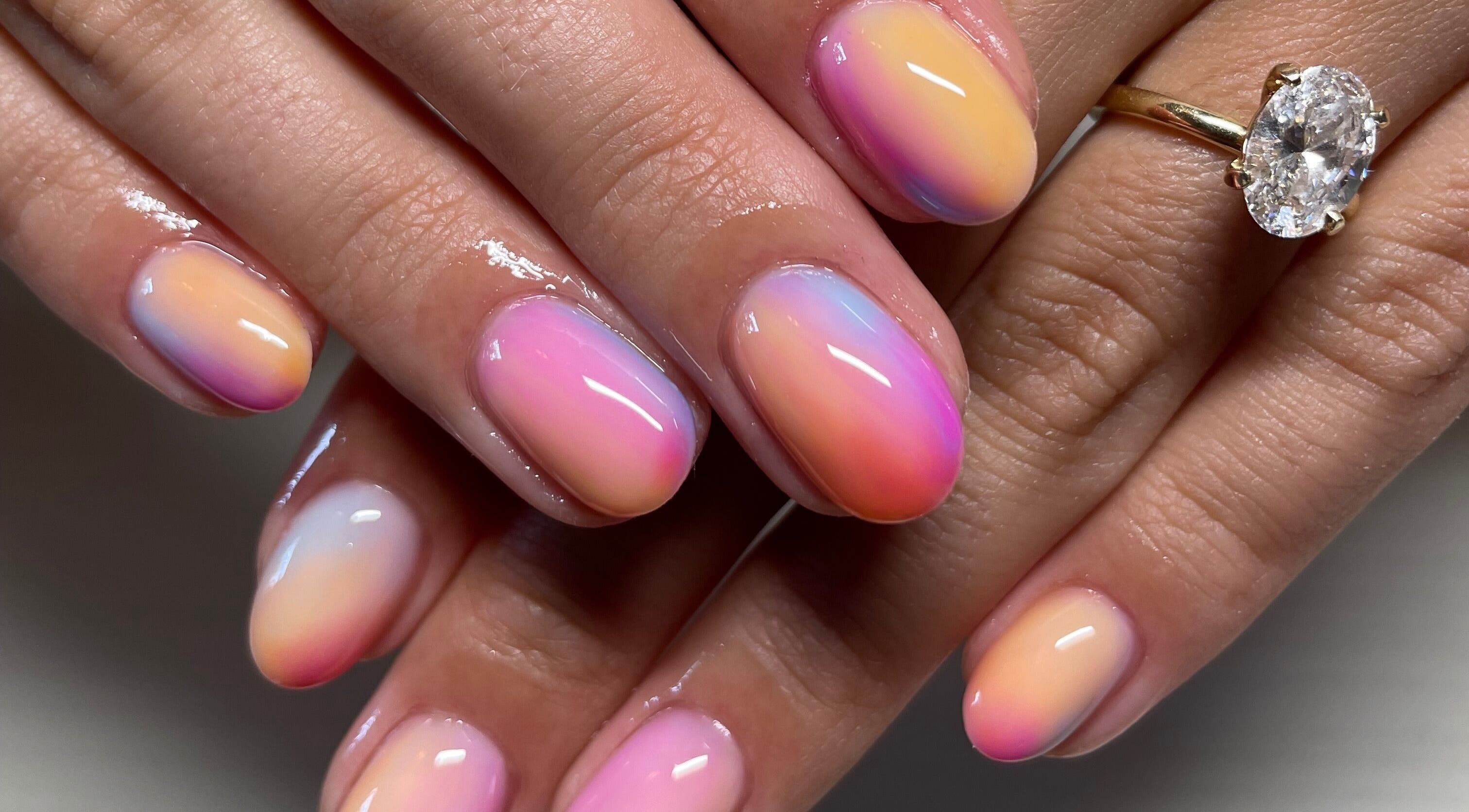 Vibrant gradient nails at Montanna Here 2 Glow, London, Ontario, CA.