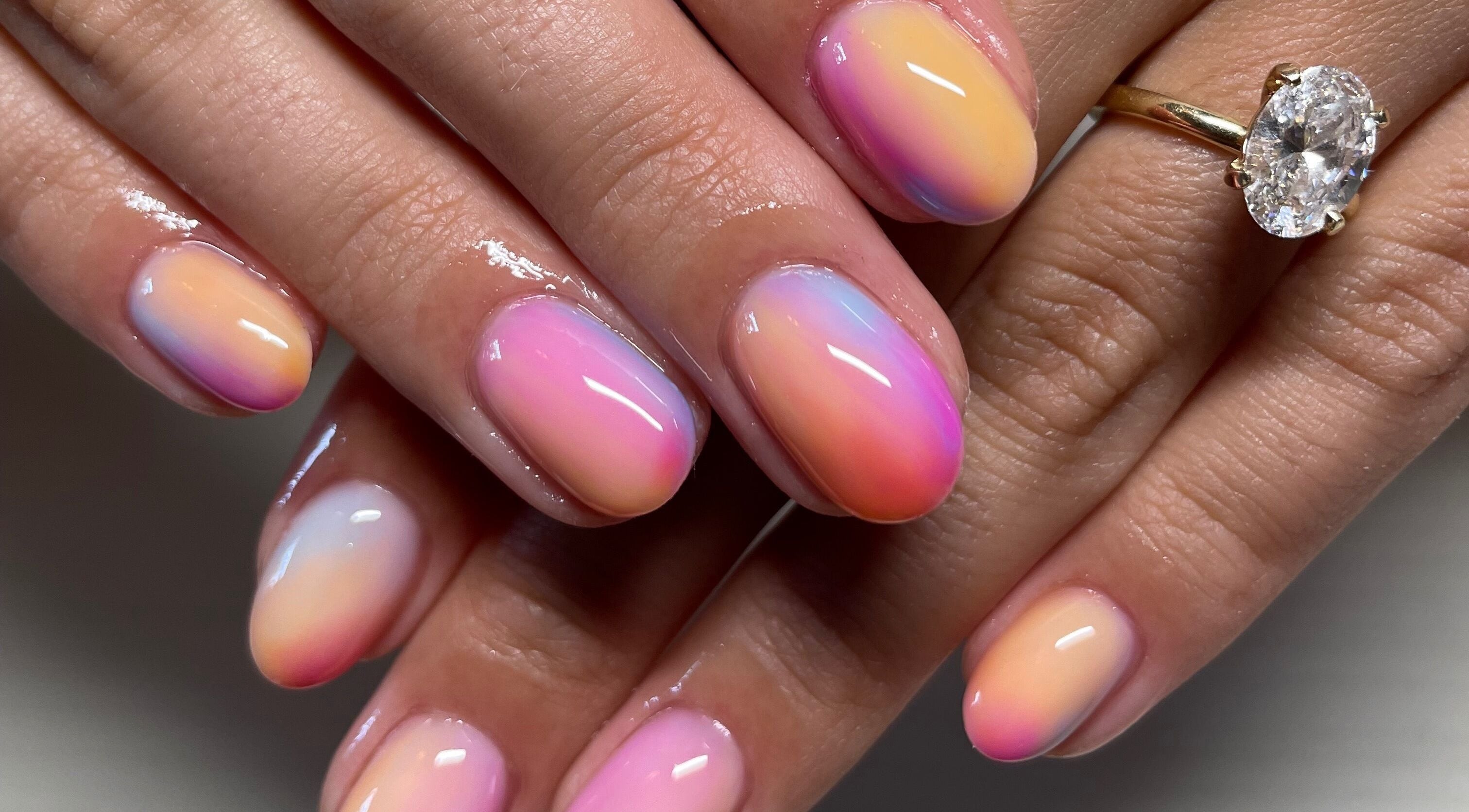 Vibrant gradient nails at Montanna Here 2 Glow, London, Ontario, CA.
