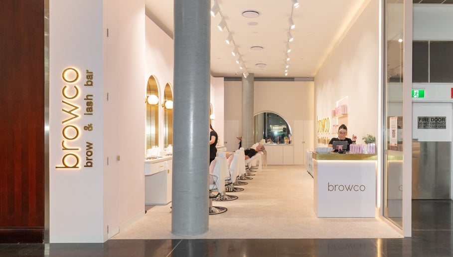 Interior of Browco Brow & Lash Bar - Northlakes Westfield, North Lakes, QLD, AU showing modern styling stations.