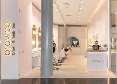 Interior of Browco Brow & Lash Bar - Northlakes Westfield, North Lakes, QLD, AU showing modern styling stations.