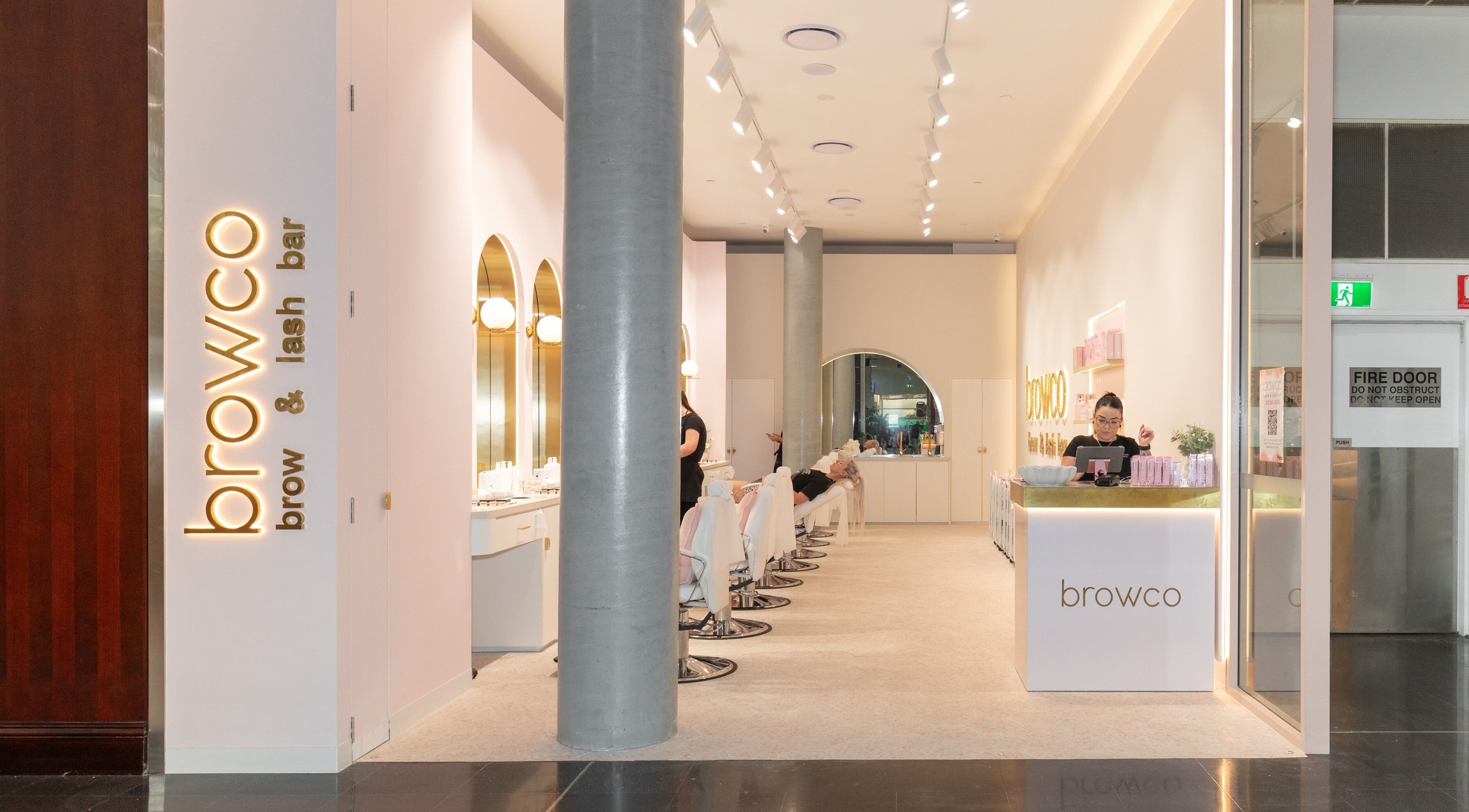 Interior of Browco Brow & Lash Bar - Northlakes Westfield, North Lakes, QLD, AU showing modern styling stations.