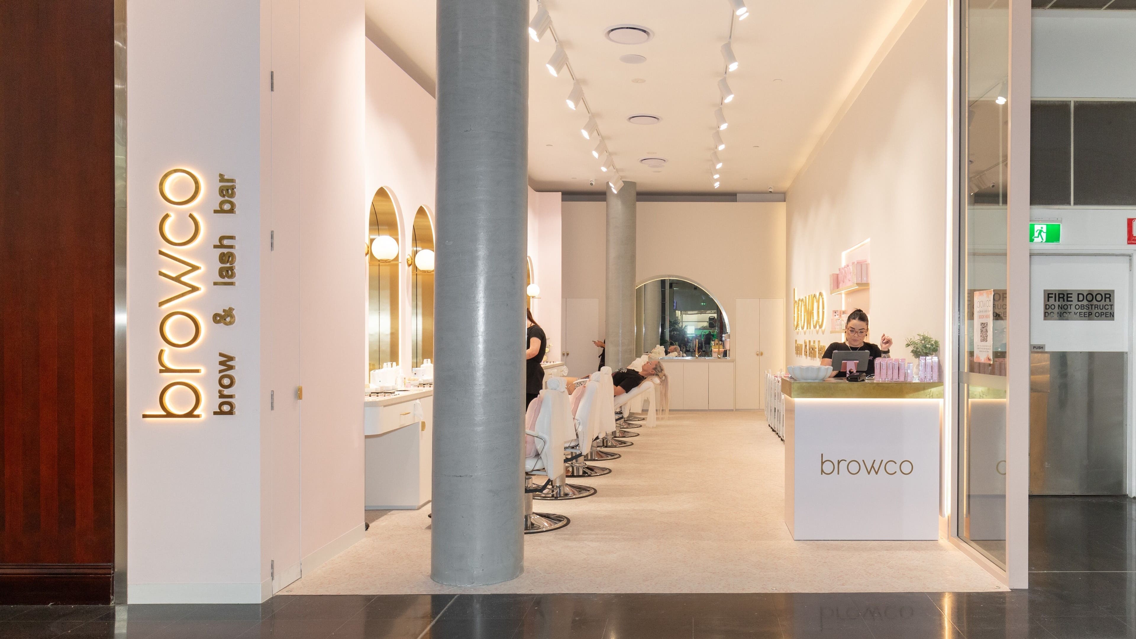Interior of Browco Brow & Lash Bar - Northlakes Westfield, North Lakes, QLD, AU showing modern styling stations.