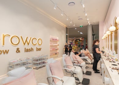 Chic interiors of Browco Brow & Lash Bar - Northlakes Westfield, North Lakes, QLD, AU, showcasing beauty stations.