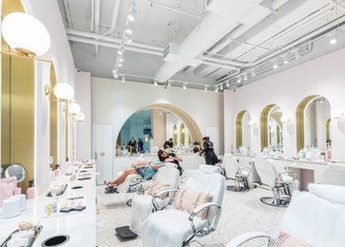 Elegant interior of Browco Brow & Lash Bar - Castle Towers in Castle Hill, New South Wales, AU with beauty stations.