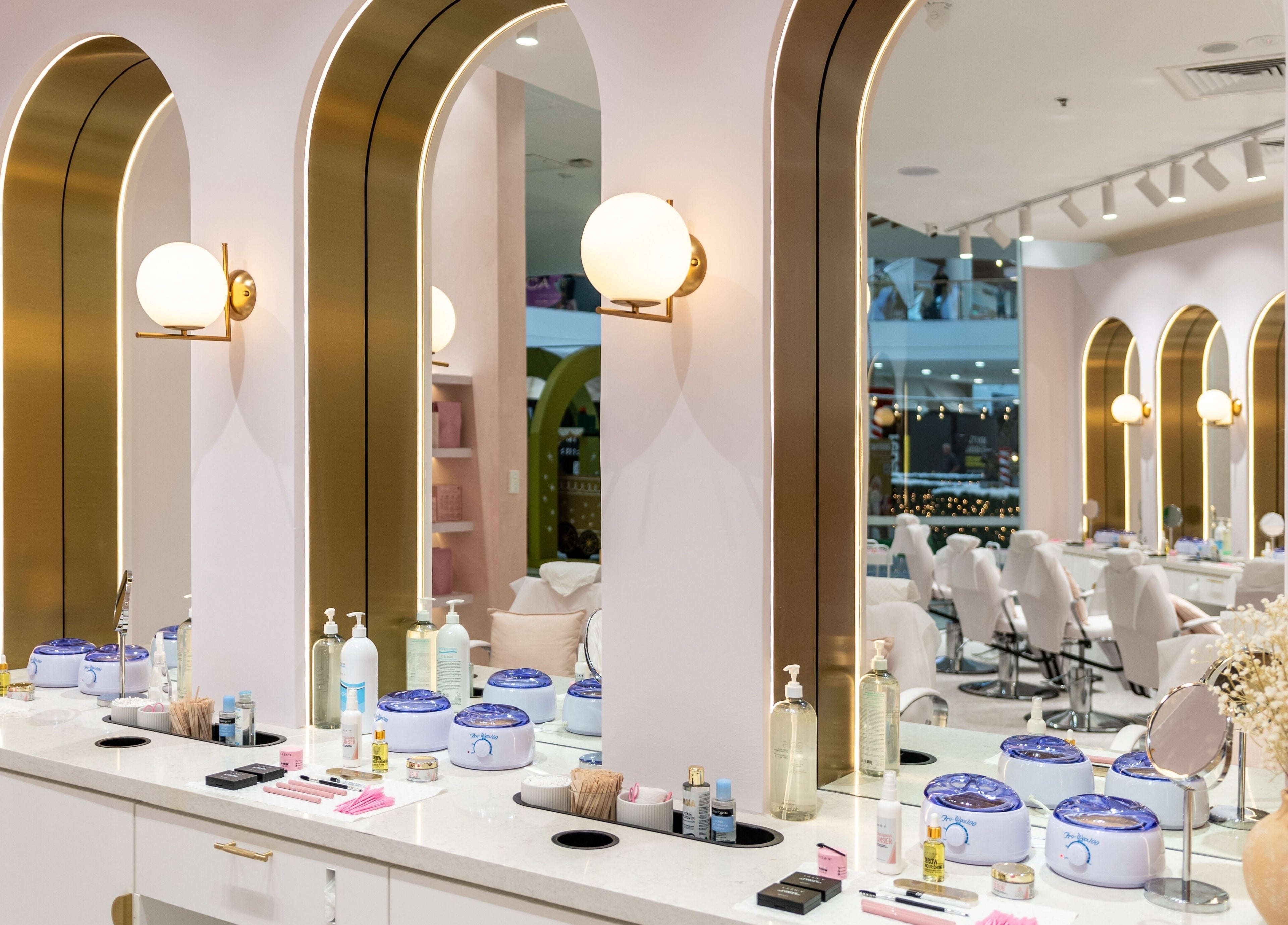 Luxury interior of Browco Brow & Lash Bar - Charlestown Square, Charlestown, New South Wales, AU. Elegant styling.