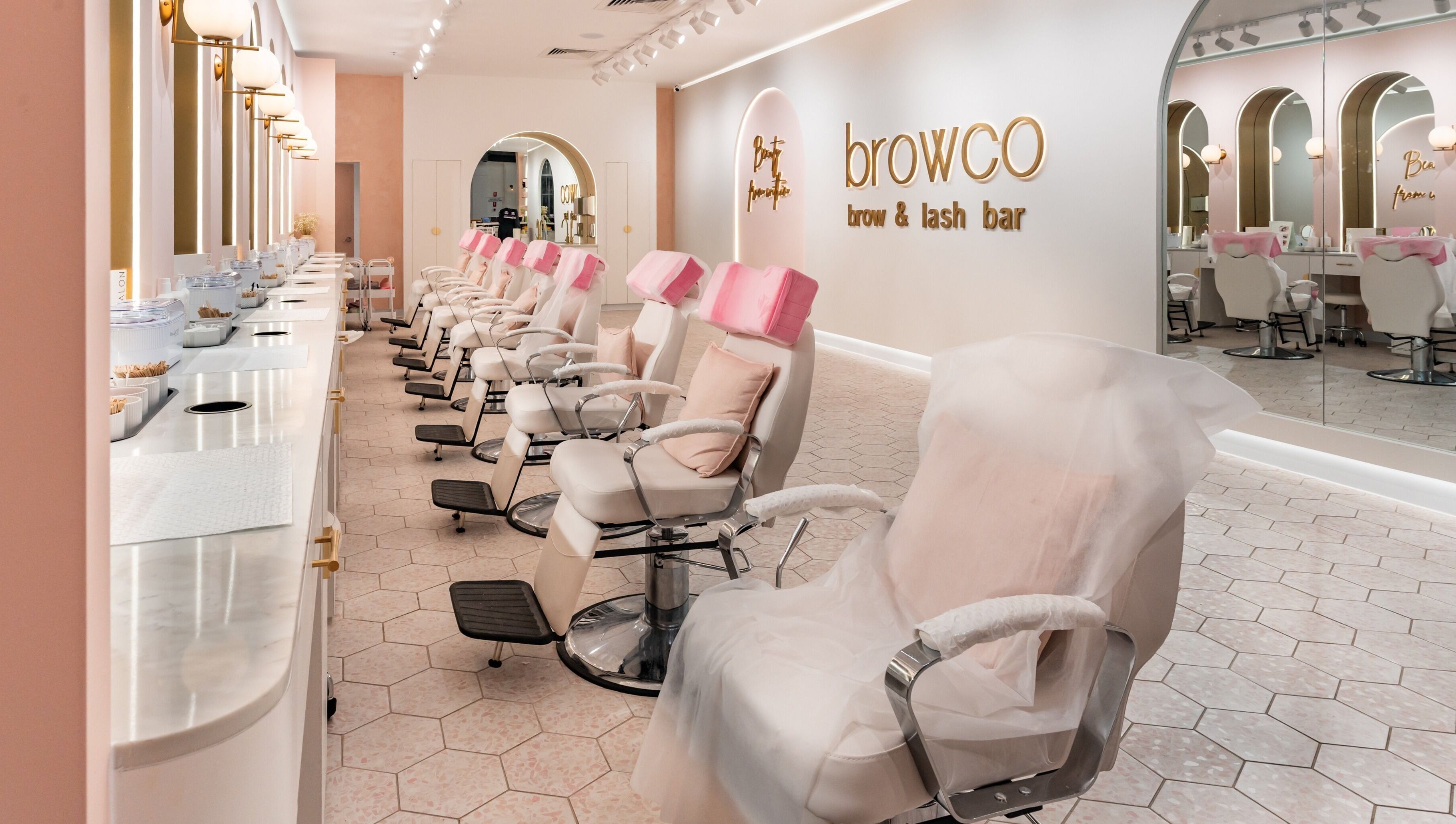 Elegant interior of Browco Brow & Lash Bar - Sunshine Plaza in Maroochydore, Queensland, AU with stylish seating.