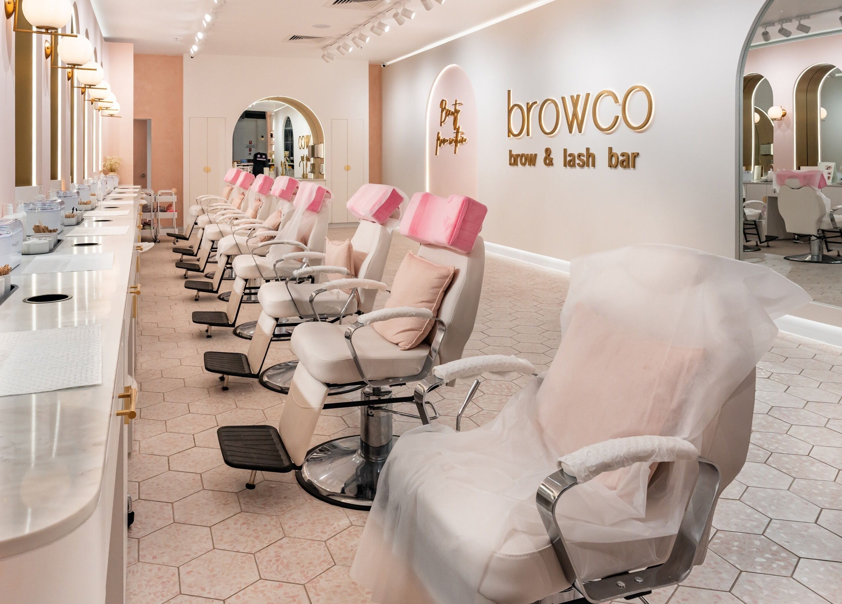Elegant interior of Browco Brow & Lash Bar - Sunshine Plaza in Maroochydore, Queensland, AU with stylish seating.