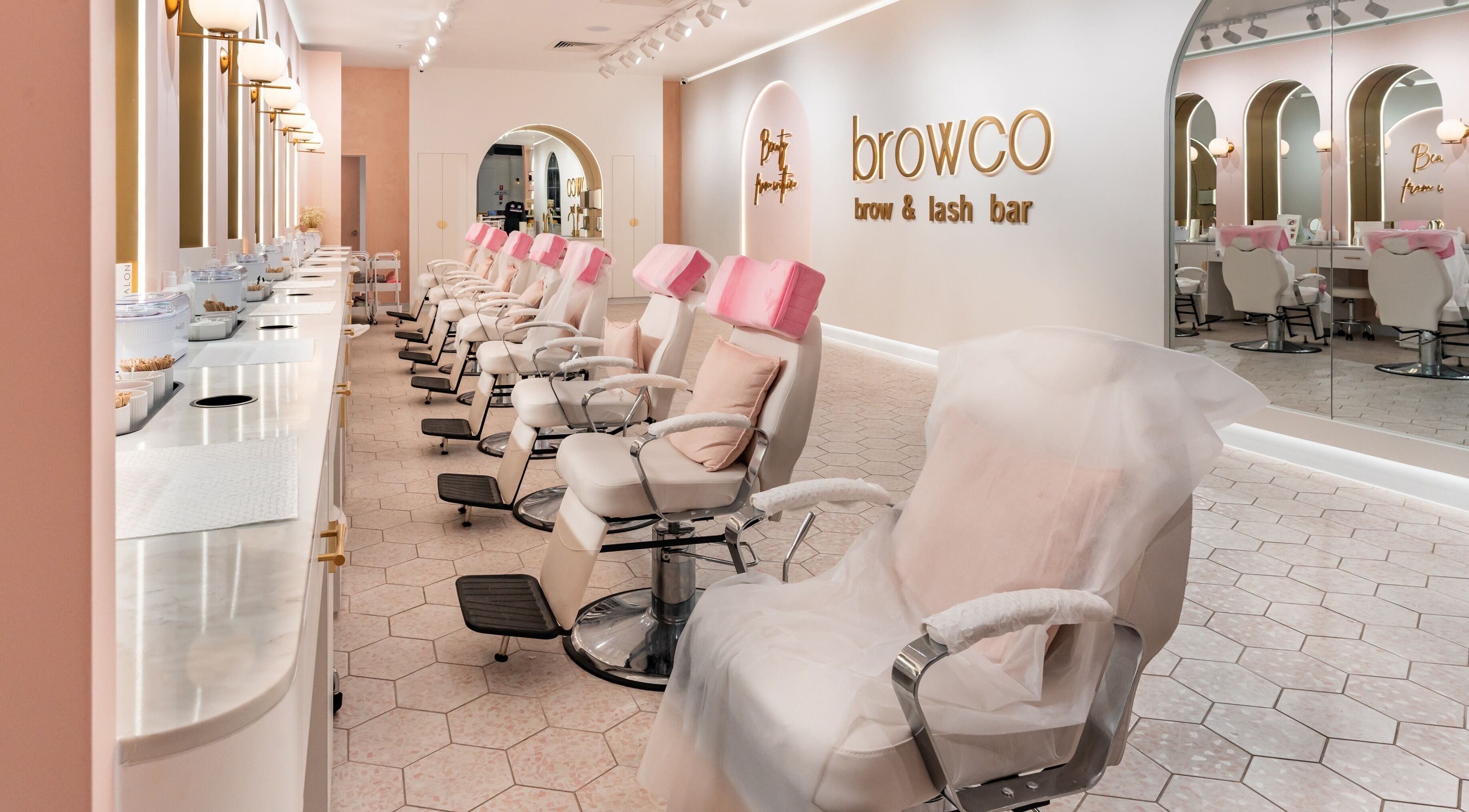 Elegant interior of Browco Brow & Lash Bar - Sunshine Plaza in Maroochydore, Queensland, AU with stylish seating.
