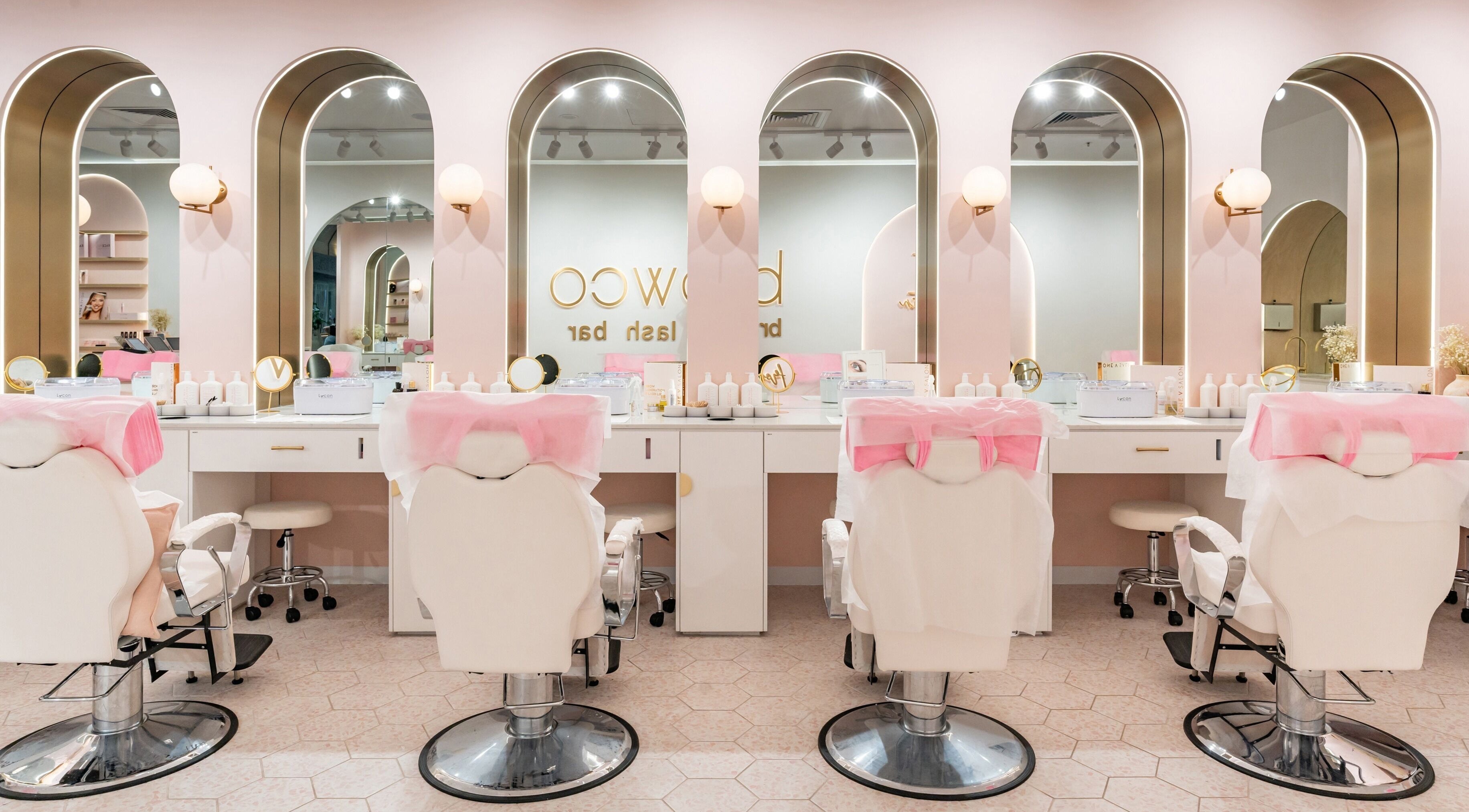 Chic interior of Browco Brow & Lash Bar - Sunshine Plaza, Maroochydore, Queensland, AU with plush seating.