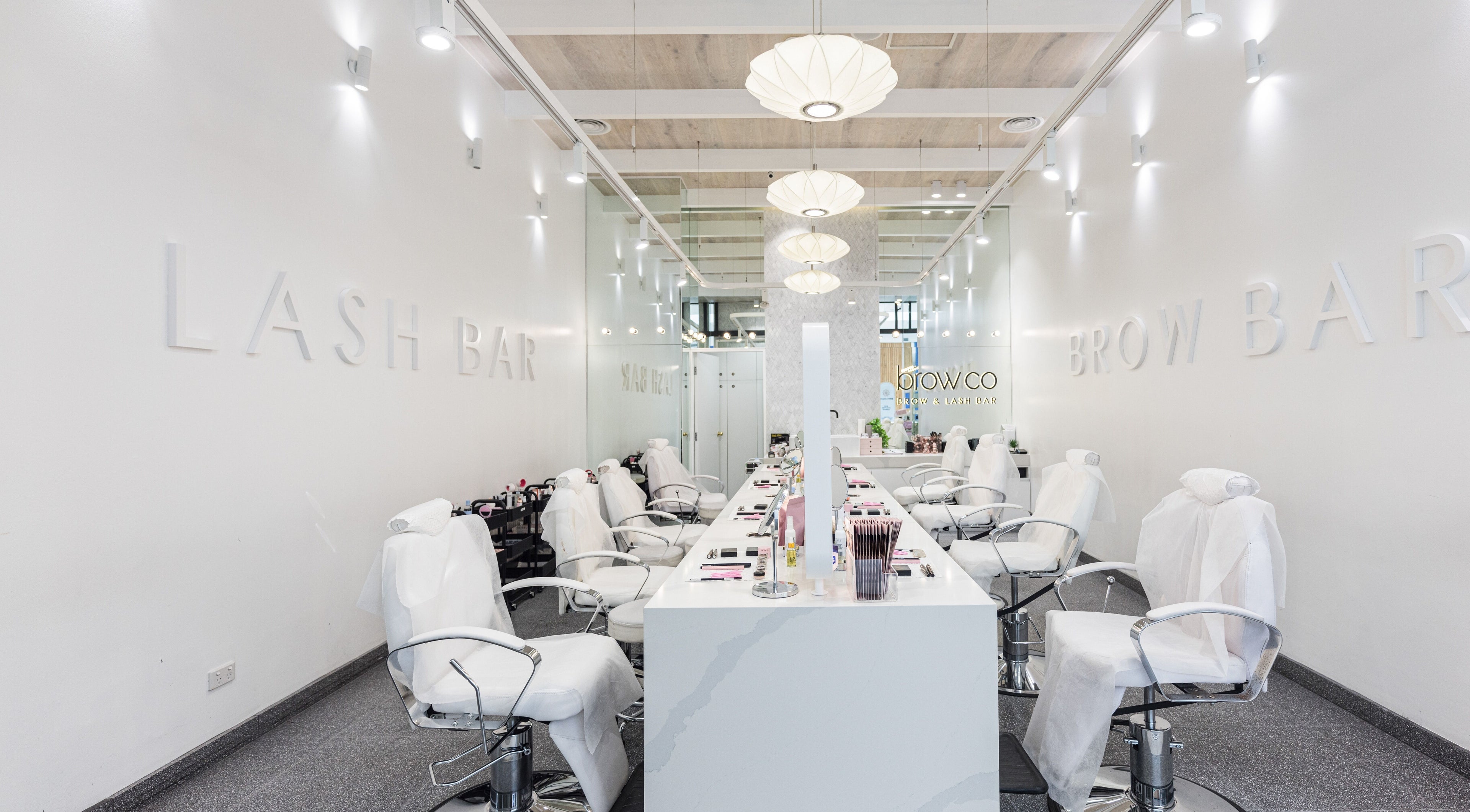Interior view of Browco Brow & Lash Bar - Kotara Westfield, Kotara, New South Wales, AU featuring stylish salon chairs.