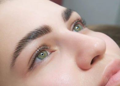 Close-up of perfectly groomed brows at Browco Brow & Lash Bar - Kotara Westfield, Kotara, New South Wales, AU.