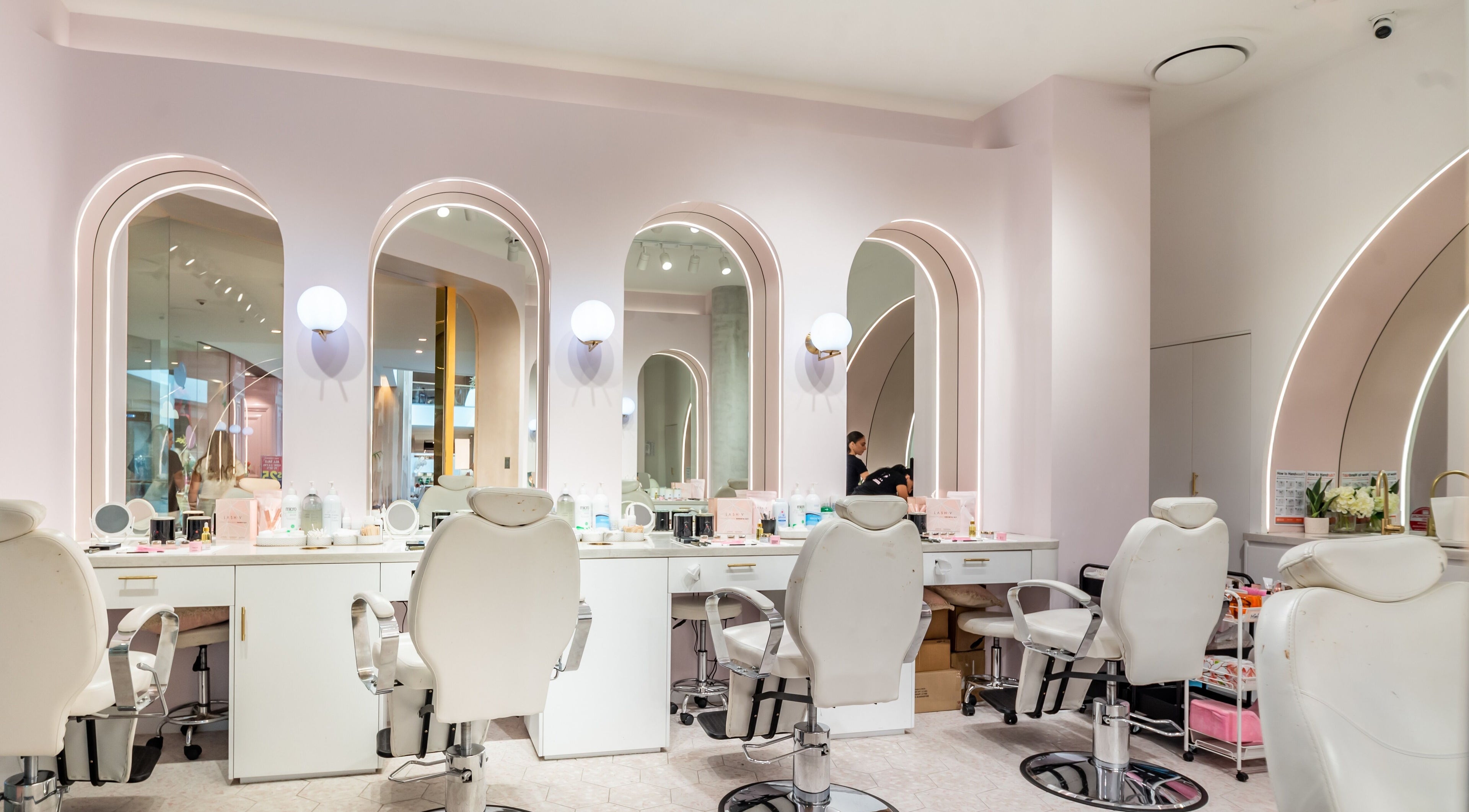 Interior of Browco Brow & Lash Bar - Miranda Westfield, showcasing elegant beauty chairs in Miranda, New South Wales, AU.
