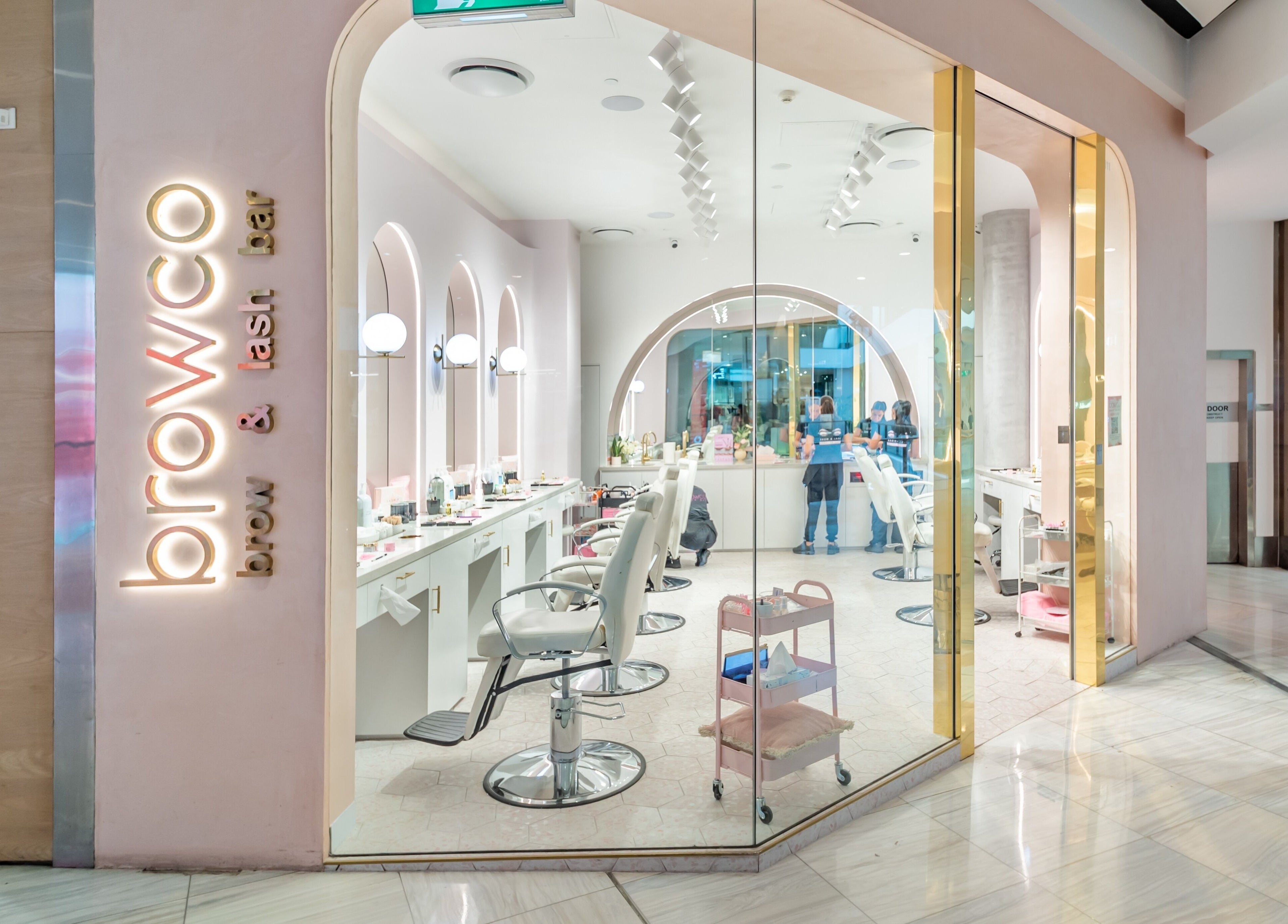 Bright, modern interior of Browco Brow & Lash Bar - Miranda Westfield in Miranda, New South Wales, AU.