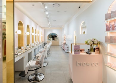 Elegant interior of Browco Brow & Lash Bar - Warringah Mall, Brookvale, New South Wales, AU showcasing service stations.