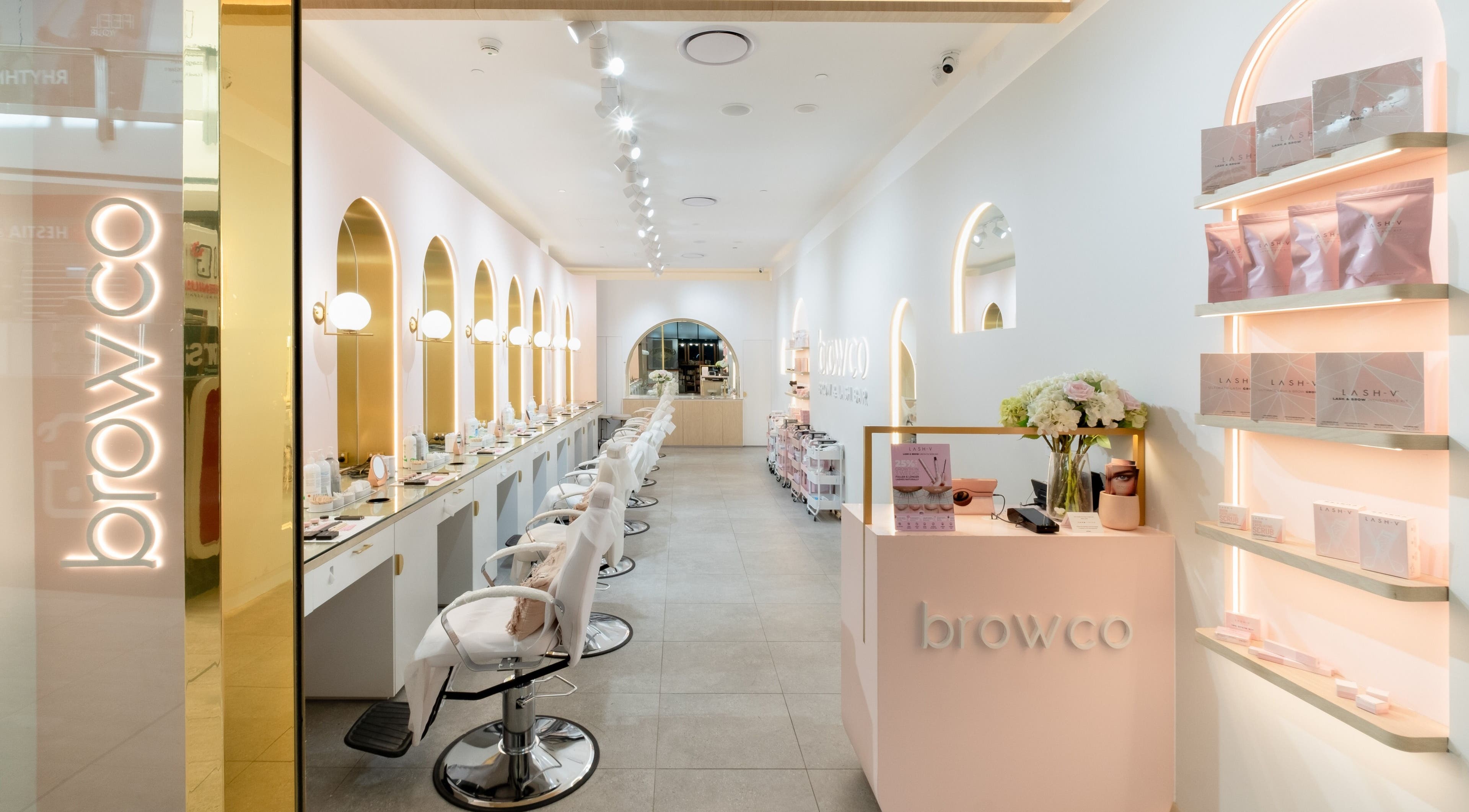 Elegant interior of Browco Brow & Lash Bar - Warringah Mall, Brookvale, New South Wales, AU showcasing service stations.