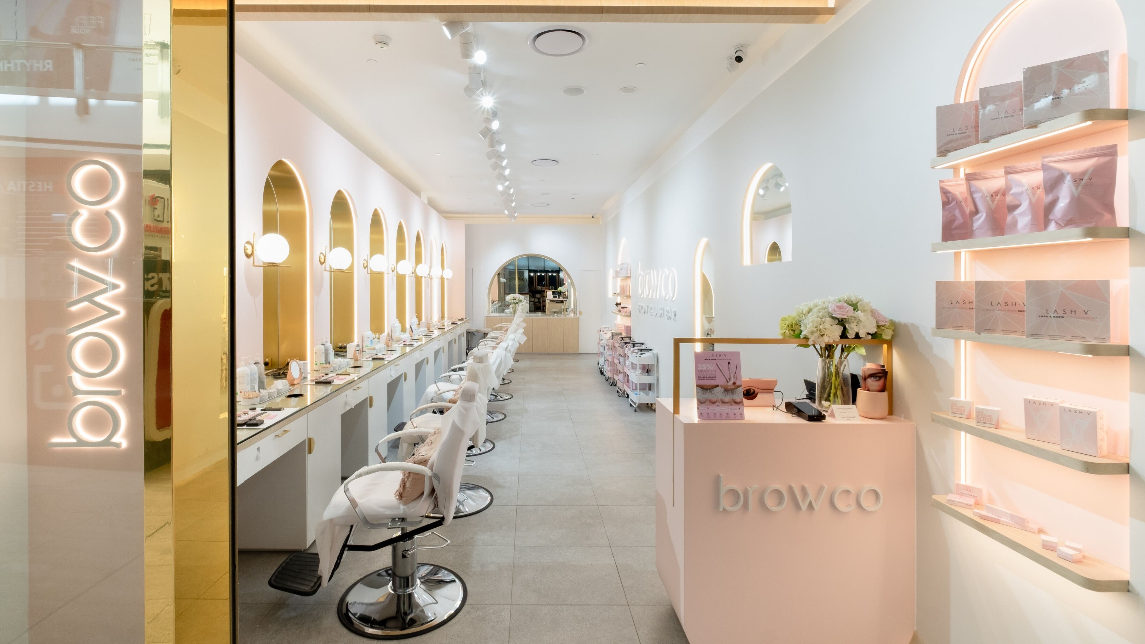 Elegant interior of Browco Brow & Lash Bar - Warringah Mall, Brookvale, New South Wales, AU showcasing service stations.