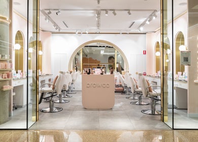 Chic interior of Browco Brow & Lash Bar - Bondi Junction Westfield, located in Bondi Junction, NSW, AU.