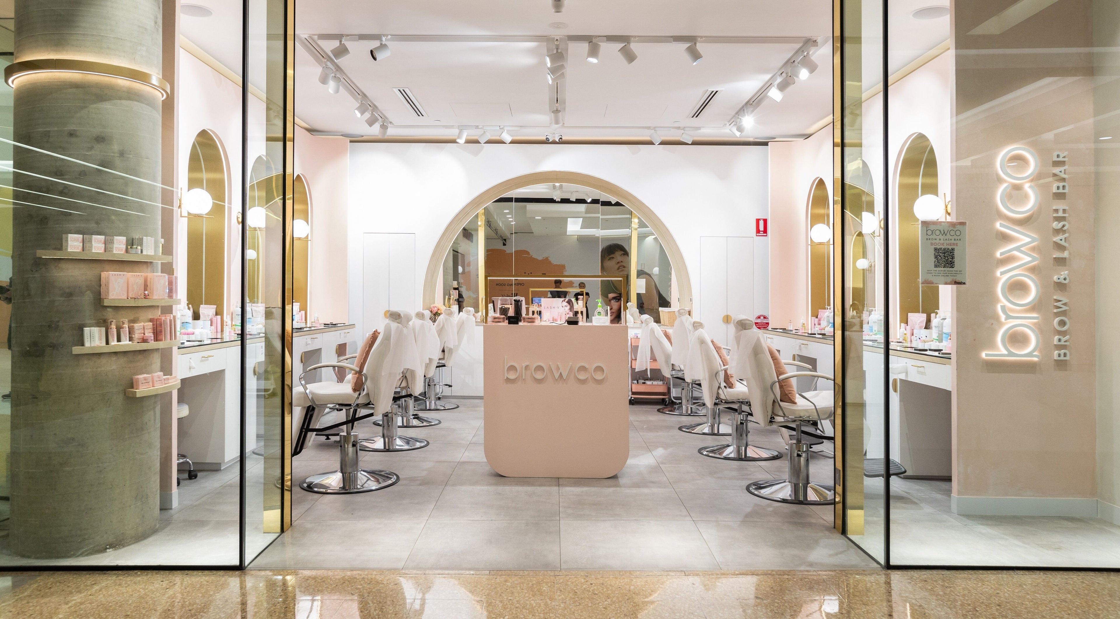 Chic interior of Browco Brow & Lash Bar - Bondi Junction Westfield, located in Bondi Junction, NSW, AU.