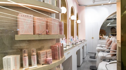 Beauty shelves at Browco Brow & Lash Bar - Bondi Junction Westfield, Bondi Junction, NSW, AU, showcasing products.