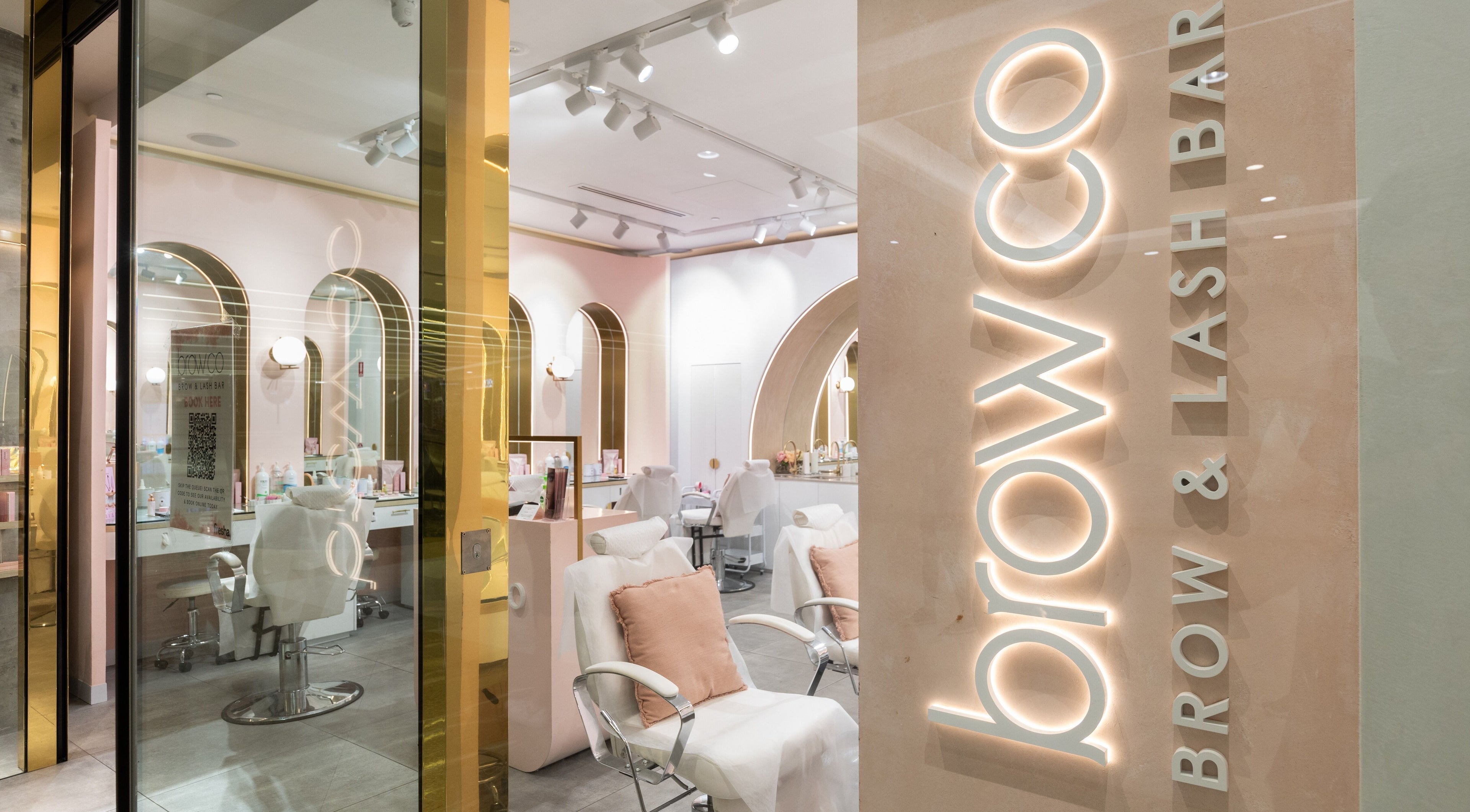 Interior of Browco Brow & Lash Bar - Bondi Junction Westfield, Bondi Junction, NSW, AU, with elegant decor.