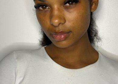 Close-up of woman with styled eyelashes at LuxeLashUk in Hornchurch, England, GB.