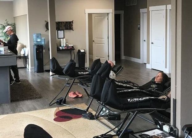 The Zone in Coeur d'Alene, Idaho, US features a modern relaxation lounge with reclining chairs for wellness.