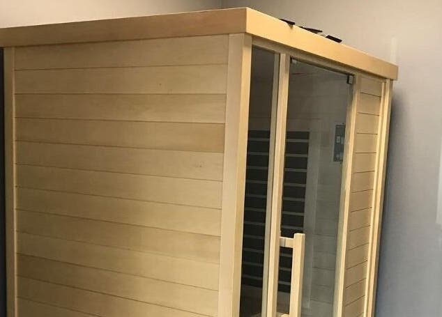 Wooden sauna room at The Zone in Coeur d'Alene, Idaho, US, offering relaxation and wellness.