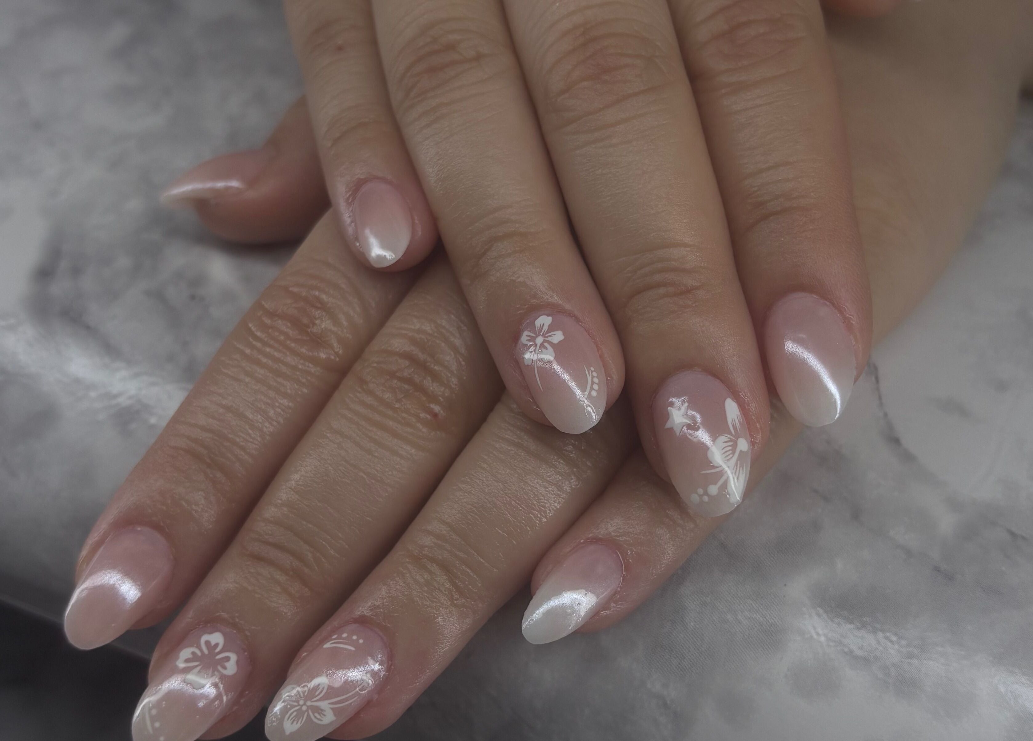 Elegant floral nail art at Glam Tech Tiana in Burnaby, British Columbia, CA.