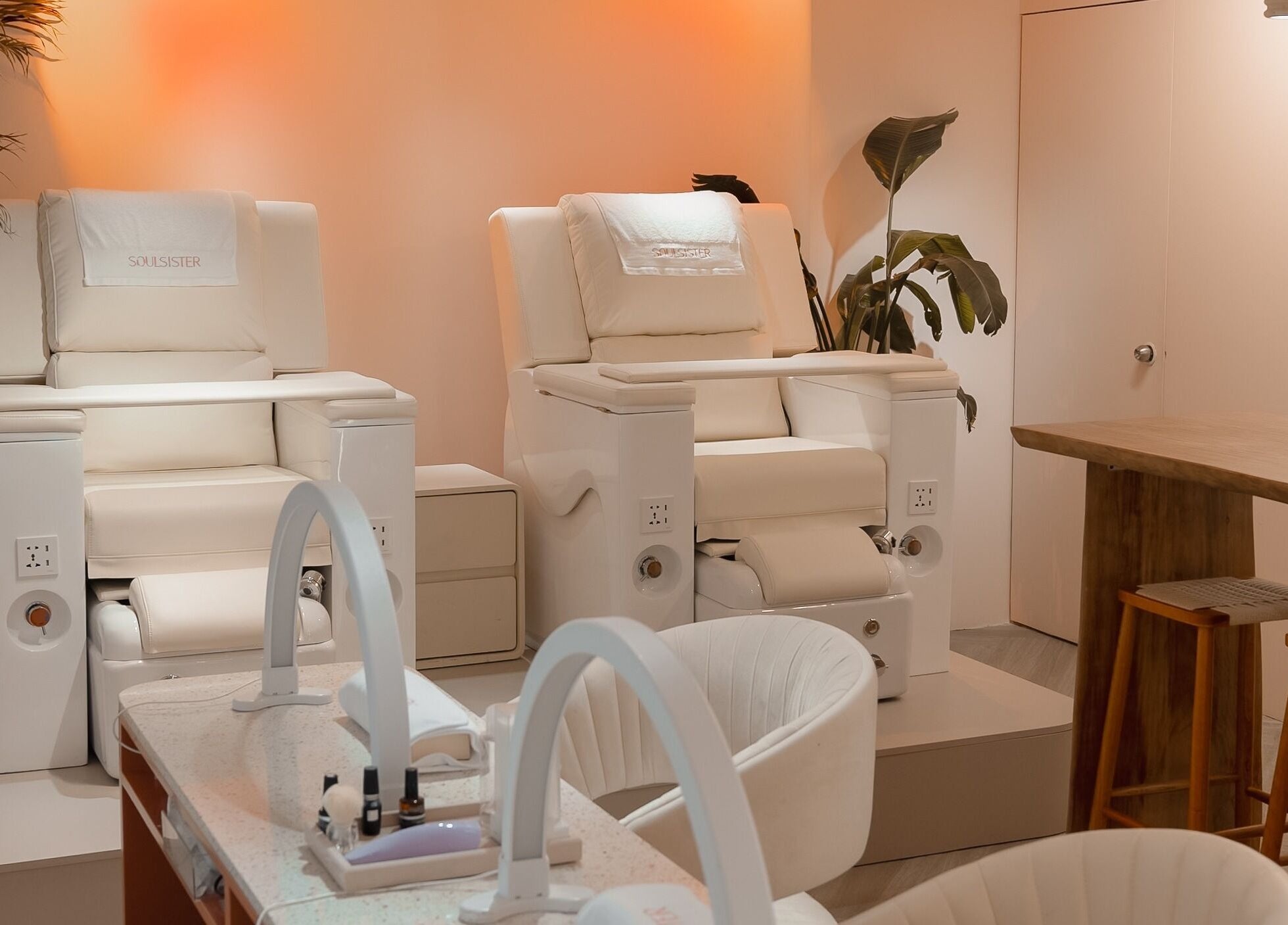 Luxurious nail salon chairs at Soulsister Nail, Hong Kong Island, HK, offering a relaxing experience.