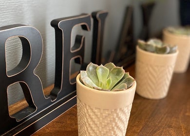 Relax sign with succulents at Massage by Melissa, LLC, Wausau, Wisconsin, US, creating a serene atmosphere.