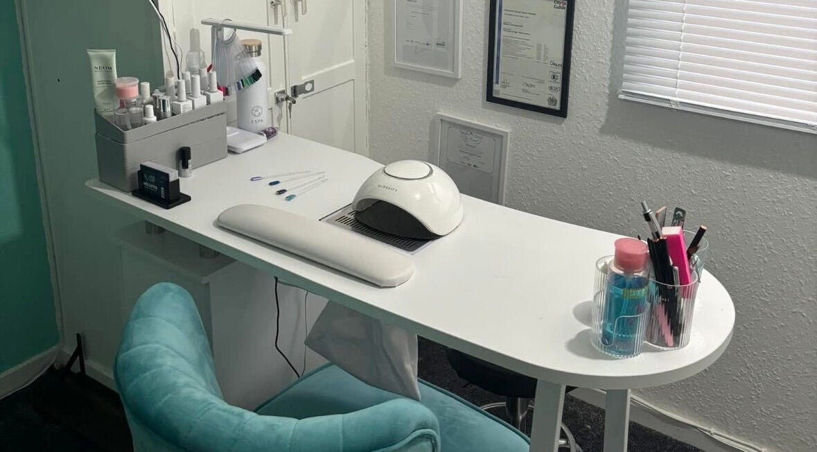 Modern nail station at Hollistix Beauty Therapy in Gosforth, England, GB showcasing tools and equipment.