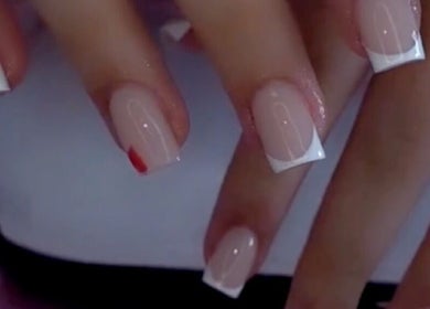 Beautiful French manicure nails at Plugged.by.s in Margate, England, GB, showcasing artistry and style.