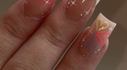 Intricate nail art with colorful hearts at Plugged.by.s, Margate, England, GB.