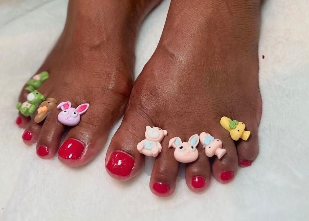 Colorful pedicure with cute 3D nail art at Nailed it by Nattareeya in Saint Helier, St Helier, JE.