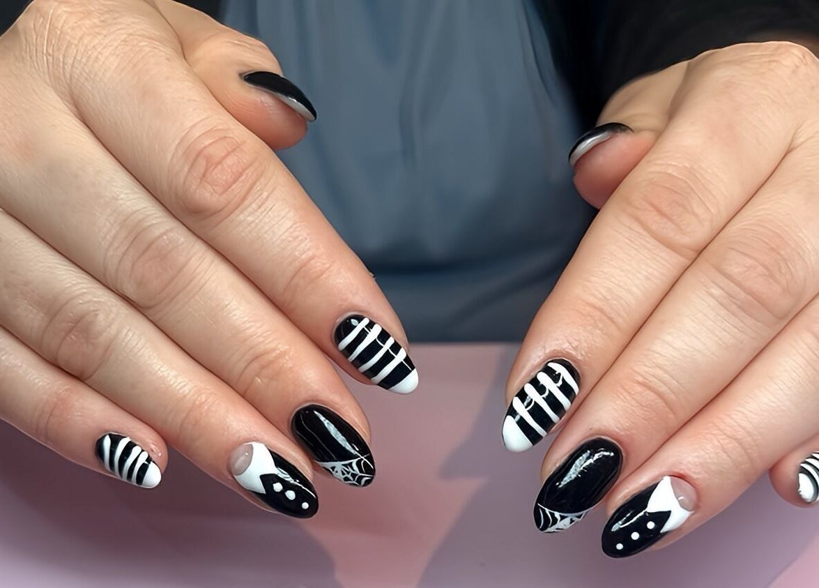 Elegant black and white nail art at Nailed it by Nattareeya, Saint Helier, St Helier, JE.