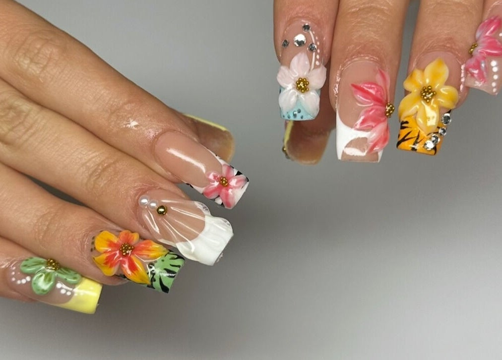Vibrant floral nail art at Nailed it by Nattareeya, Saint Helier, St Helier, JE.