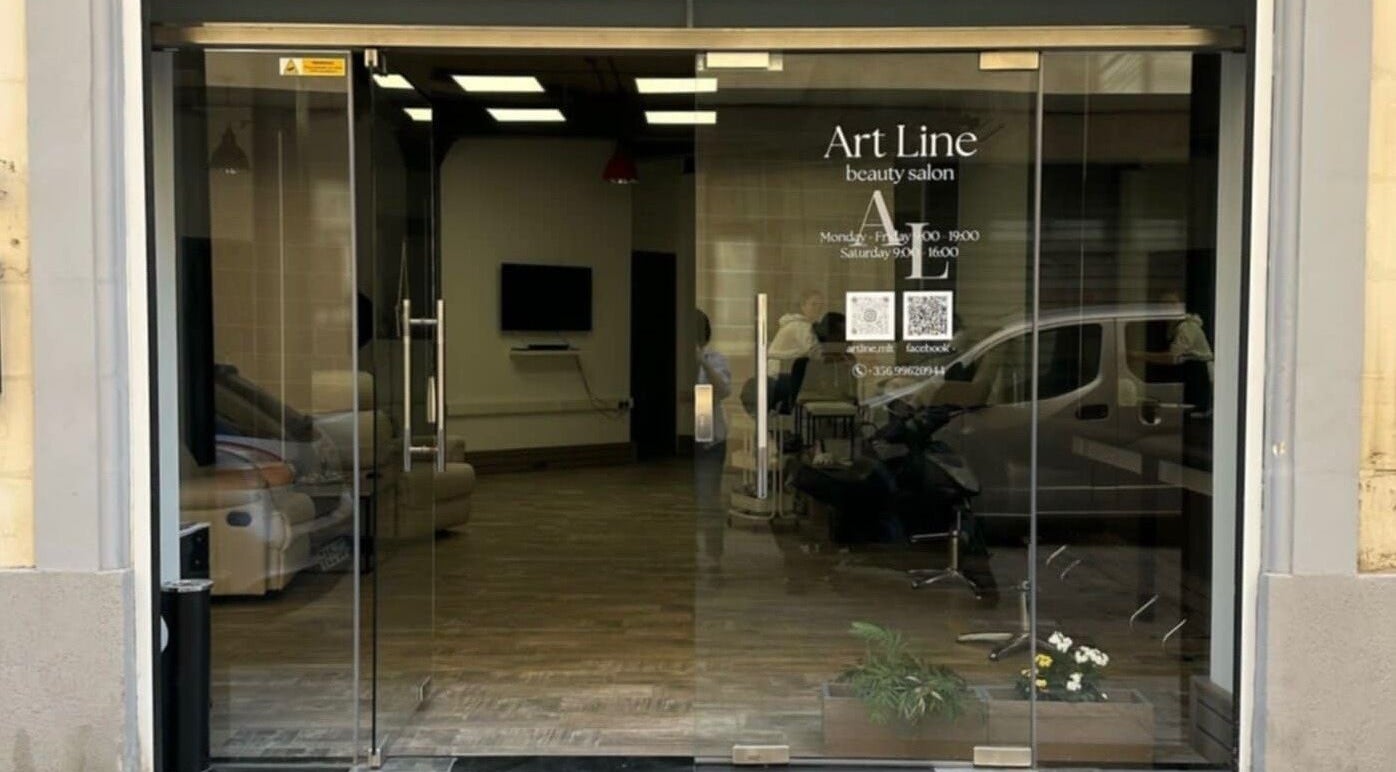 Entrance of Art Line Beauty Salon showcasing glass doors at Il-Gżira, MT, MT.