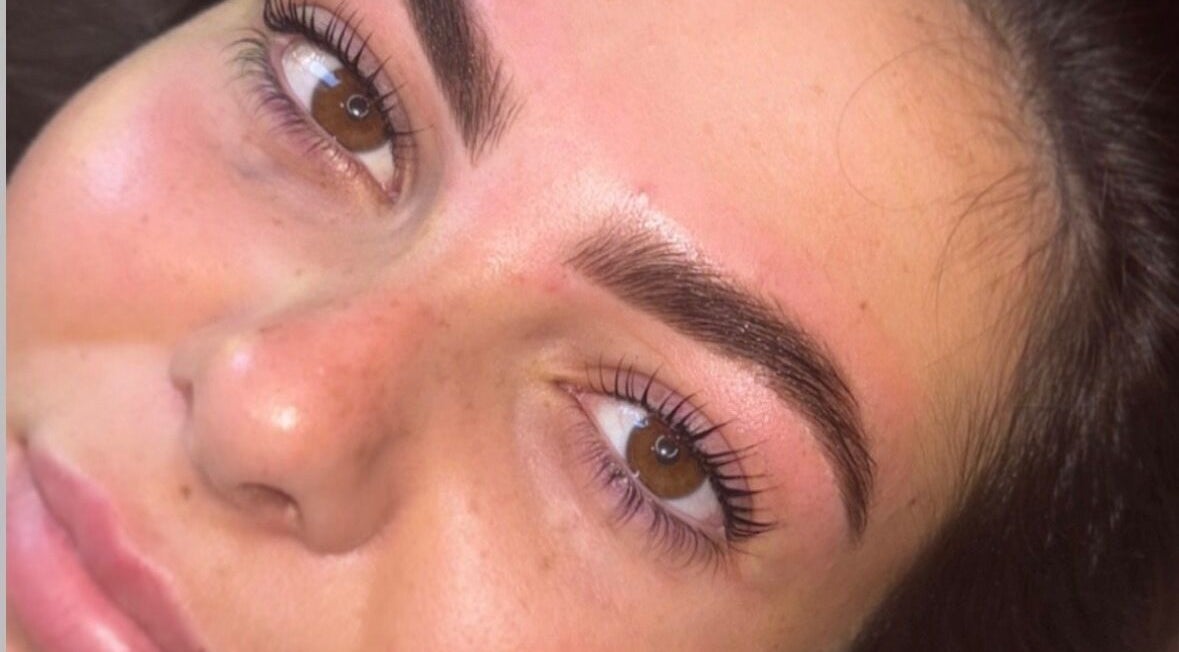 Close-up of perfectly done brows and lashes at Katie Tait Beauty, Clydebank, Scotland, GB.