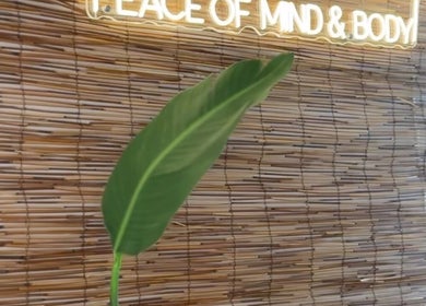 Leaf and bamboo decor at Toma Head Spa Orlando, Lake Mary, Florida, US.