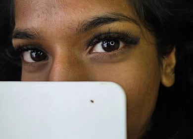 Close-up of enhanced eyelashes at Sam's Beauty Room, Durban, Kwazulu-natal, ZA.